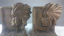 Load image into Gallery viewer, Antique Native American Indian Cast Iron Metal Bookends Set Art Nouveau Late 1800's