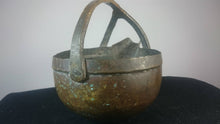 Load image into Gallery viewer, Antique Georgian Hand Forged Brass Metal Fireplace Pot Kettle Primitive Early 1800's Primitive Unusual and Rare
