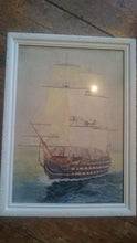Load image into Gallery viewer, Antique Military War Ship Watercolor Painting Nautical Seascape Early 1900's Original Art in Frame Framed HMS Victory