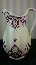 Load image into Gallery viewer, Antique Art Nouveau Victorian Ceramic Pottery Pitcher Jug Mid to Late 1800's White and Burgundy Rose