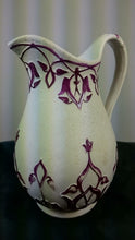 Load image into Gallery viewer, Antique Art Nouveau Victorian Ceramic Pottery Pitcher Jug Mid to Late 1800's White and Burgundy Rose