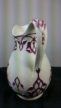 Load image into Gallery viewer, Antique Art Nouveau Victorian Ceramic Pottery Pitcher Jug Mid to Late 1800's White and Burgundy Rose
