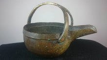 Load image into Gallery viewer, Antique Georgian Hand Forged Brass Metal Fireplace Pot Kettle Primitive Early 1800's Primitive Unusual and Rare