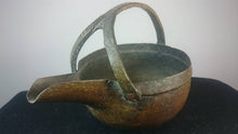 Load image into Gallery viewer, Antique Georgian Hand Forged Brass Metal Fireplace Pot Kettle Primitive Early 1800's Primitive Unusual and Rare