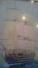 Load image into Gallery viewer, Antique Military War Ship Watercolor Painting Nautical Seascape Early 1900's Original Art in Frame Framed HMS Victory