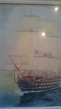 Load image into Gallery viewer, Antique Military War Ship Watercolor Painting Nautical Seascape Early 1900's Original Art in Frame Framed HMS Victory