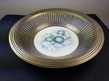 Load image into Gallery viewer, Antique Silver Metal and Ceramic Pottery Tile Bowl with Oranges and Orange Tree Blossoms Early 1900's