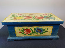 Load image into Gallery viewer, Vintage Wooden Jewelry or Trinket Box with Hand Painted Birds Dutch Scandinavian Folk Art 1960's Mid Century