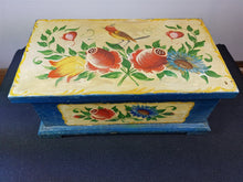 Load image into Gallery viewer, Vintage Wooden Jewelry or Trinket Box with Hand Painted Birds Dutch Scandinavian Folk Art 1960's Mid Century