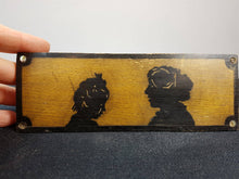 Load image into Gallery viewer, Antique Wooden Silhouette Painting of Mother and Daughter on Wood Board