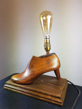 Load image into Gallery viewer, Vintage High Heel Shoe Table Lamp Made from Antique Wooden Shoe Cobblers Form Metal and Wood