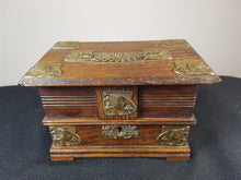 Load image into Gallery viewer, Antique Art Nouveau Wood and Brass Lady Repoussé Jewelry or Trinket Box Late 1800's
