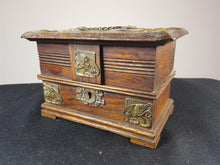 Load image into Gallery viewer, Antique Art Nouveau Wood and Brass Lady Repoussé Jewelry or Trinket Box Late 1800's