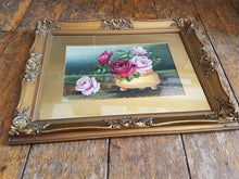 Load image into Gallery viewer, Antique Pink and Red Rose Flowers Oil Painting in Original Gold Gilt Frame Victorian Roses 1800's