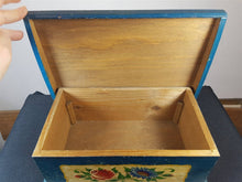 Load image into Gallery viewer, Vintage Wooden Jewelry or Trinket Box with Hand Painted Birds Dutch Scandinavian Folk Art 1960's Mid Century