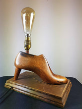 Load image into Gallery viewer, Vintage High Heel Shoe Table Lamp Made from Antique Wooden Shoe Cobblers Form Metal and Wood