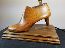 Load image into Gallery viewer, Vintage High Heel Shoe Table Lamp Made from Antique Wooden Shoe Cobblers Form Metal and Wood