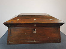 Load image into Gallery viewer, Antique Wood and Mother of Pearl Deer Inlay Jewelry or Trinket Box Victorian 1800's Wooden Storage Box