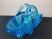 Load image into Gallery viewer, Antique Victorian Blue Pressed Glass Basket Figurine 1800's