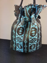Load image into Gallery viewer, Vintage Beaded Hand Bag Evening Purse Blue and Black Glass Beads Drawstring 1920's Art Deco