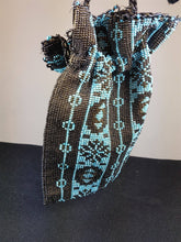Load image into Gallery viewer, Vintage Beaded Hand Bag Evening Purse Blue and Black Glass Beads Drawstring 1920's Art Deco