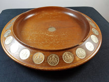 Load image into Gallery viewer, Vintage Wooden Bowl with British Five Pence Coins Inlay 1950's - 1960's