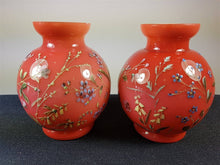 Load image into Gallery viewer, Antique Victorian Cranberry Glass Posy Flower Vases Set of 2 Hand Painted Original 1800's