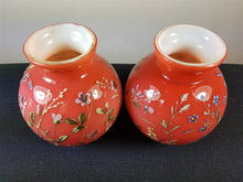 Load image into Gallery viewer, Antique Victorian Cranberry Glass Posy Flower Vases Set of 2 Hand Painted Original 1800's