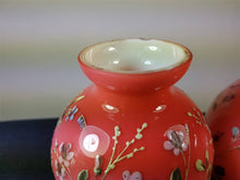 Load image into Gallery viewer, Antique Victorian Cranberry Glass Posy Flower Vases Set of 2 Hand Painted Original 1800's