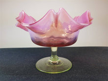 Load image into Gallery viewer, Antique Victorian Cranberry and Vaseline Glass Candy Bowl Compote Dish 1800's