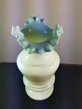 Load image into Gallery viewer, Antique Blue and White Milk Glass Flower Vase Hand Blown Glass Late 1800's - Early 1900's