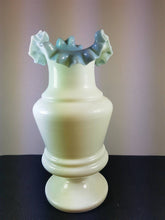 Load image into Gallery viewer, Antique Blue and White Milk Glass Flower Vase Hand Blown Glass Late 1800's - Early 1900's