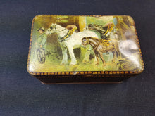 Load image into Gallery viewer, Antique Victorian Tin Metal Box Illustrated with Man and Horses in Stable Late 1800's - Early 1900's Original