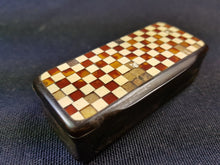Load image into Gallery viewer, Antique Inlaid Stag Deer Horn Snuff Box Victorian Checkered Inlay 1800's Original