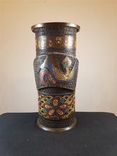 Load image into Gallery viewer, Antique Chinese Cloisonne and Copper Metal Vase or Display Cane or Umbrella Stand Original