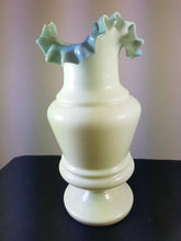Load image into Gallery viewer, Antique Blue and White Milk Glass Flower Vase Hand Blown Glass Late 1800's - Early 1900's