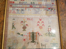 Load image into Gallery viewer, Antique Child's Sampler Needlepoint Embroidery Sample 1877 Jane Annie Armstrong Age 14 Framed Art Victorian Original Hand Embroidered