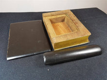 Load image into Gallery viewer, Antique Wooden Book Shaped Secret Opening Puzzle Safe Storage Box for Money Jewelry or Valuables Hidden Opening Early 1900's