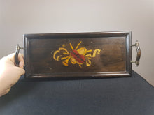 Load image into Gallery viewer, Antique Wooden Serving or Vanity Tray with Hand Painted Musical Instruments Early 1900's Wood and Metal Decorative
