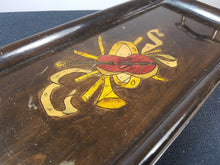 Load image into Gallery viewer, Antique Wooden Serving or Vanity Tray with Hand Painted Musical Instruments Early 1900's Wood and Metal Decorative
