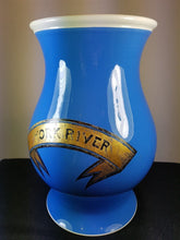 Load image into Gallery viewer, Antique Pharmacy Jar Vase Blue White and Gold Ceramic Pottery Late 1800's Original