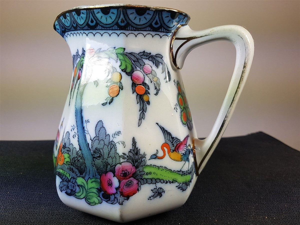 Antique Jug or Pitcher with Exotic Birds Pattern Victorian 1800's Keel