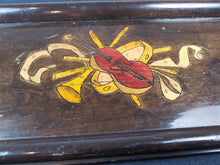 Load image into Gallery viewer, Antique Wooden Serving or Vanity Tray with Hand Painted Musical Instruments Early 1900's Wood and Metal Decorative