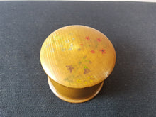 Load image into Gallery viewer, Antique Round Wooden Jewelry Vanity or Trinket Box Early 1900's Treen Wood with Hand Painted Flowers on Top Lid