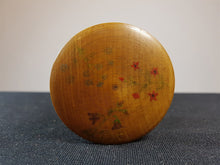 Load image into Gallery viewer, Antique Round Wooden Jewelry Vanity or Trinket Box Early 1900's Treen Wood with Hand Painted Flowers on Top Lid