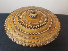 Load image into Gallery viewer, Vintage Hand Carved Wood Round Box Jewelry Trinket or Sewing Hand Made Signed by Artist and Dated 1958 Original