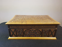 Load image into Gallery viewer, Antique Anglo Indian Carved Wood Jewelry or Trinket Box with Inlaid Glass Beads Beadwork Inlay Vintage