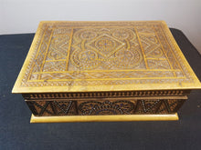 Load image into Gallery viewer, Antique Anglo Indian Carved Wood Jewelry or Trinket Box with Inlaid Glass Beads Beadwork Inlay Vintage