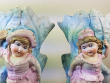 Load image into Gallery viewer, Antique German Bisque Flower Vase Set of 2 Pair Boy and Girl Figurines Victorian Original 1800's Ceramic Porcelain Hand Painted