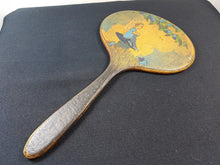 Load image into Gallery viewer, Antique Wooden Vanity Hand Mirror with Tinker Bell Peter Pan Fairy Tale Pyrography Poker Work Painting Early 1900's Original Wood Art